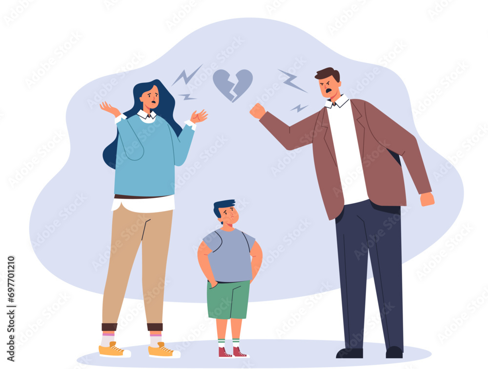 Conflict in family angry parent quarrel concept. Vector design graphic illustration