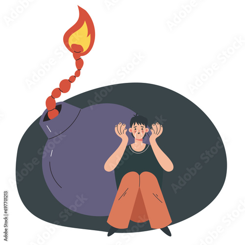 Mental disorder stress depression psychology problem bomb concept. Vector design graphic illustration
