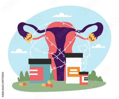 Woman female reproductive system medicine pill concept. Vector design graphic illustration