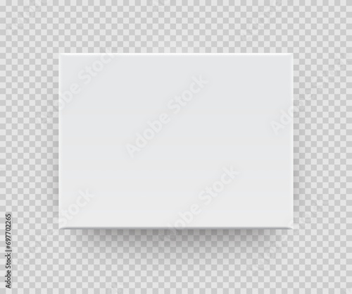 Canvas wall display with realistic shadow isolated on transparent background. White blank paper sheet hanging on the wall. Vector mockup template for picture, painting, poster, flyer, card, banner.
