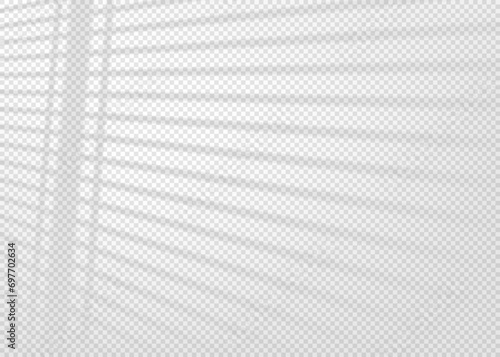 Shadow overlay effect for photo and mockup. Realistic soft blurred shadow of window blinds on transparent background. Vector illustration of wall with natural sunlight coming in through the jalousie
