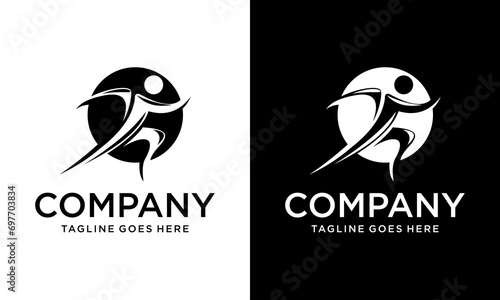 Creative health and physical wellness business icon isolated vector Logo template with abstract illustration of running human isolated in green circle. healthy people symbol