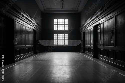Black and white image of a squash court for sport. Generative AI photo