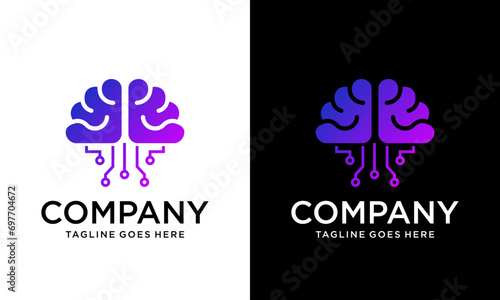 Creative brain tech logo AI chip technological brain, Artificial intelligence, Simple flat design symbol, Isolated on white background, Vector illustration