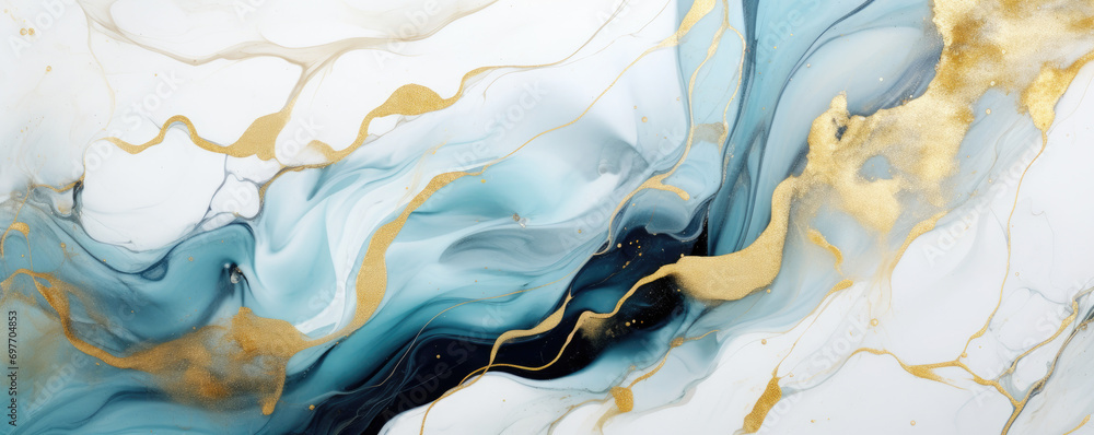 Abstract marble background, gray Cyan  blue agate texture with thin gold veins.