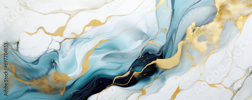 Abstract marble background, gray Cyan blue agate texture with thin gold veins.