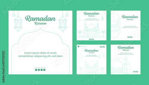 ramadan vector line art or monoline style instagram post template collection