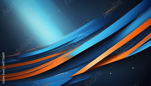 High contrast blue and orange glossy stripes. Abstract tech graphic banner design. Vector corporate background