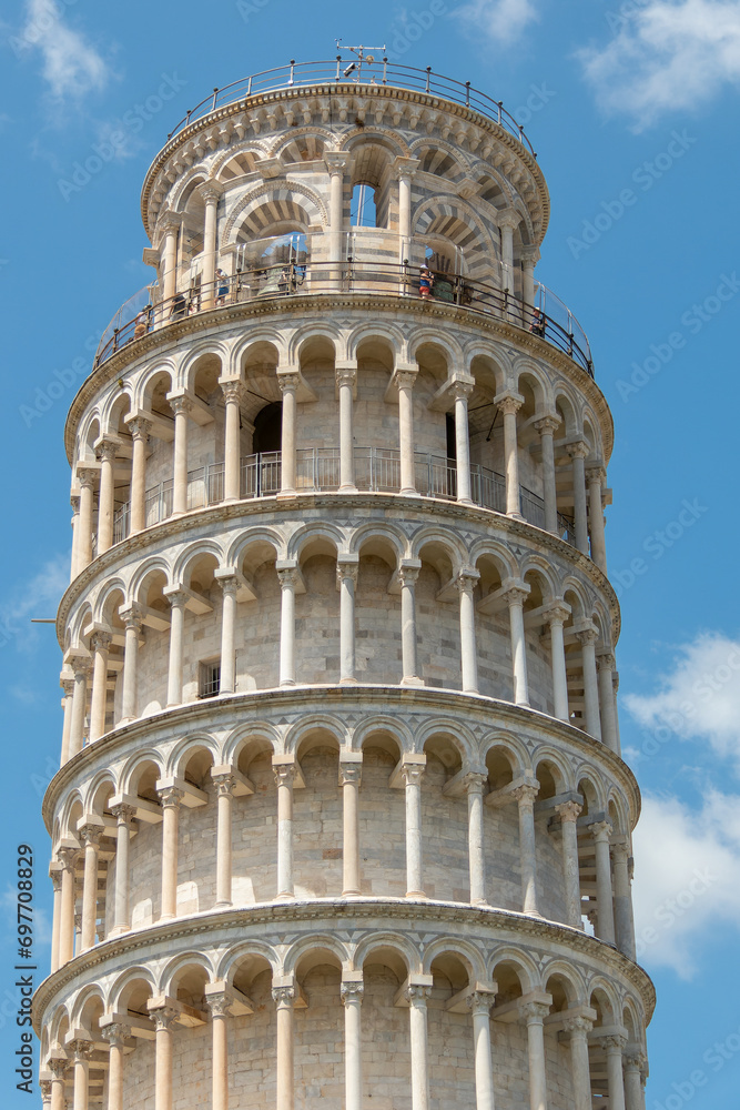 Italy, Pisa, July 26, 2023. The Tower of Pisa is the bell tower of the Cathedral of Our Lady of the Assumption of Pisa, in Tuscany.