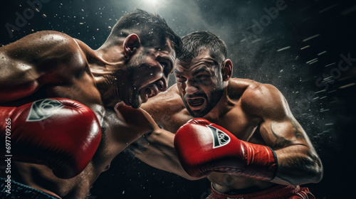 a boxer uppercutting his opponent on the stage photo