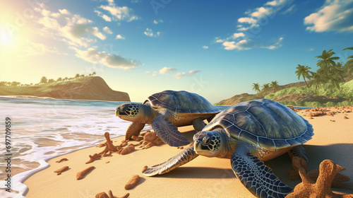 Green sea turtle, Chelonia mydas, Ras Al Hadd, Sultanate of Oman. Arabian Peninsula Generative AI photo