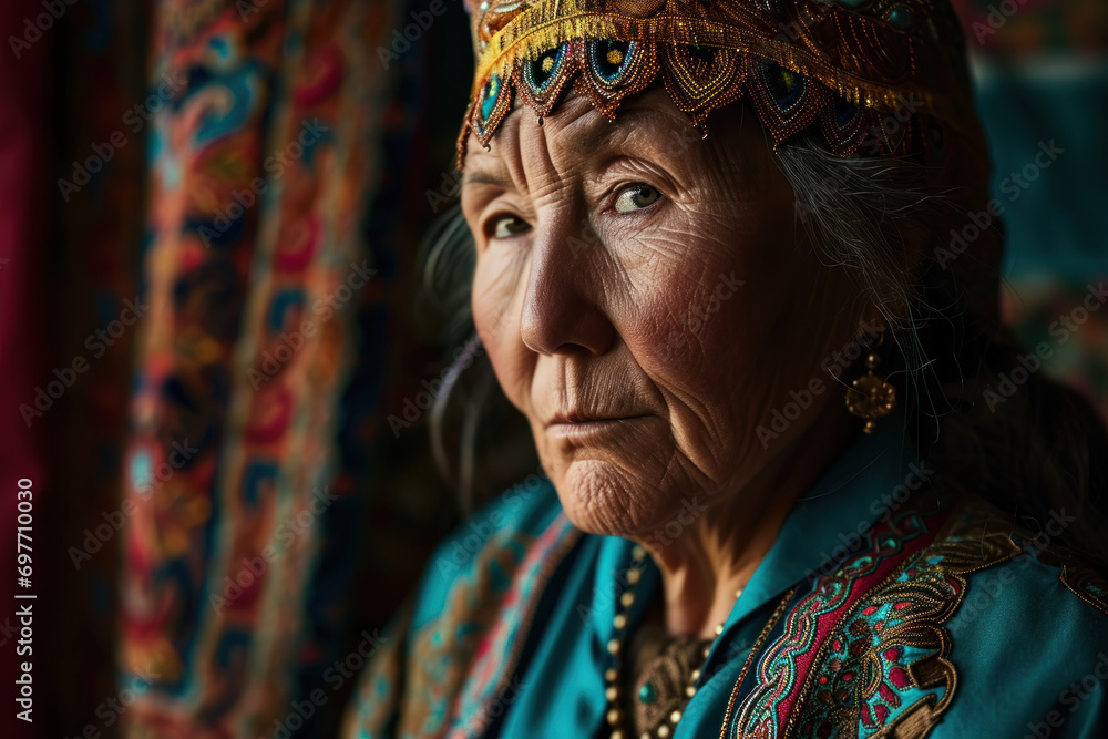 Kazakhstan mature woman in the traditional dress