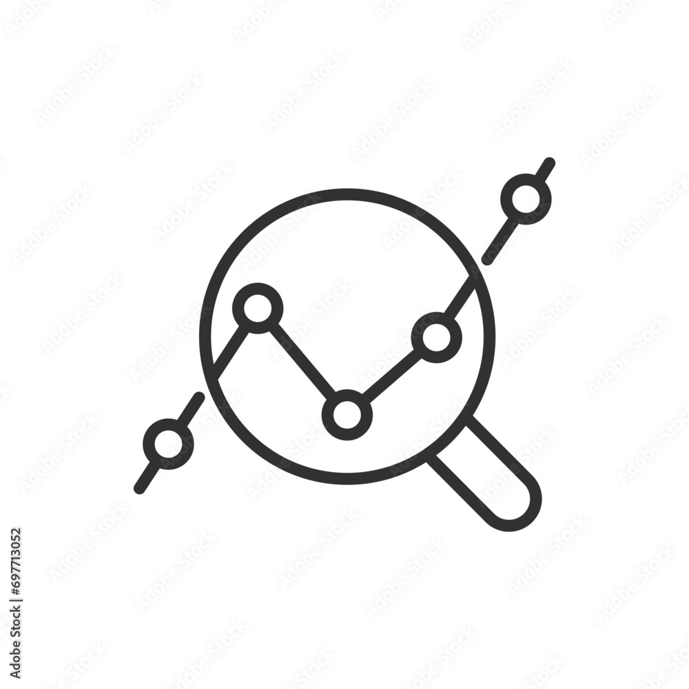Chart and magnifying glass, linear icon. Line with editable stroke Chart and magnifying glass, linear icon. Line with editable stroke