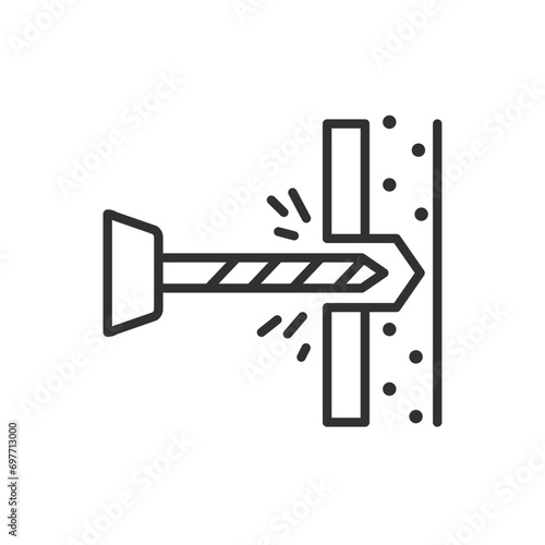 Drilling a hole in the wall, linear icon, wall layers. Line with editable stroke