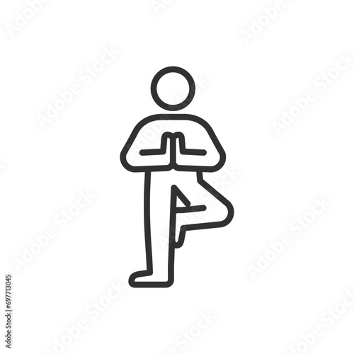 Yoga, linear icon. Person standing in Tree Pose. Line with editable stroke