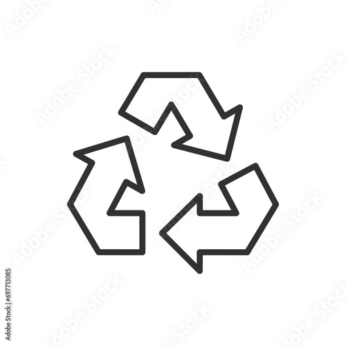 Recycling sign, linear icon. Triangle of three arrows. Line with editable stroke