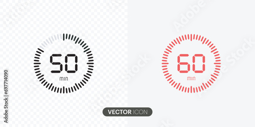 Set of timer.50 minutes, stopwatch vector icon.Timers collection,60 minutes Countdown timer symbol icon in flat style, vector illustration.