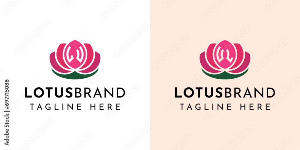 Letter LU and UL Lotus Logo Set, suitable for business related to lotus flowers with LU or UL initials. - obrazy, fototapety, plakaty 