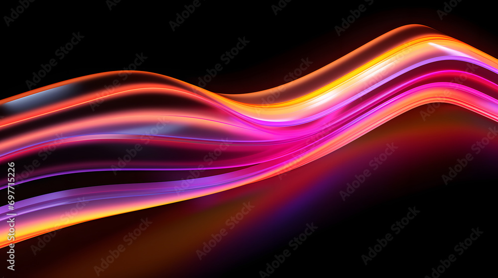 Fototapeta premium 3d render, abstract multicolored folded ribbon isolated on black background, pink yellow red neon lines, digital futuristic wallpaper