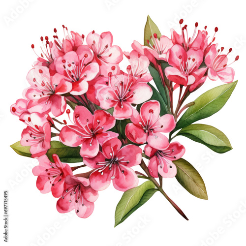 Beautiful Pink Mountain laurel Or Kalmia Flower Bouquet Botanical Watercolor Painting Illustration