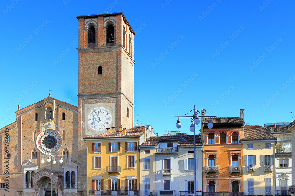 edifici colorati storici di lodi in italia, colorful historical buildings of lodi city in italy 