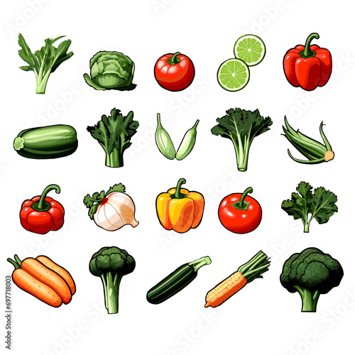 Set of 2d lineal vector icon vegetables in minimalist style. Generative AI.