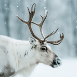 Majestic White Caribou with Antlers in Winter 