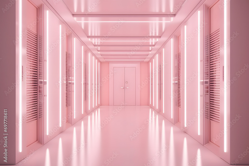 Server room in pink colors. Modern Telecommunications. Neural network AI generated art Server room in pink colors. Modern Telecommunications. Neural network AI generated art