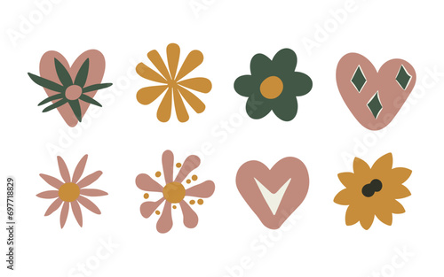 Abstract floral hearts vector clipart. Valentine's day vector clipart.