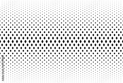Geometric pattern of black diamonds on a white background.Seamless in one direction.Option with an average fade out.The radial grid