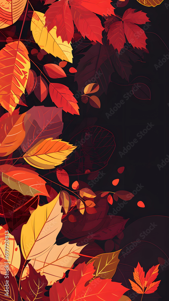 Vibrant Autumn Leaf Patterns on Dark Background for Seasonal Design