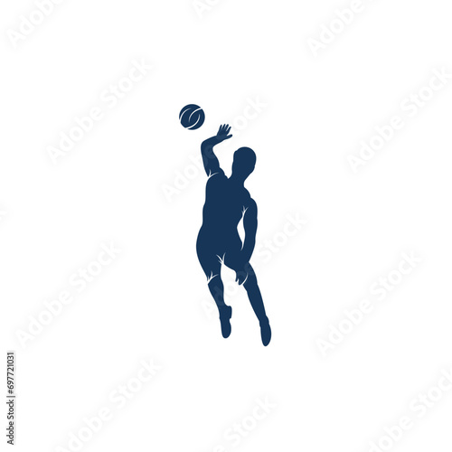 Abstract volleyball player jumping vector logo design.
