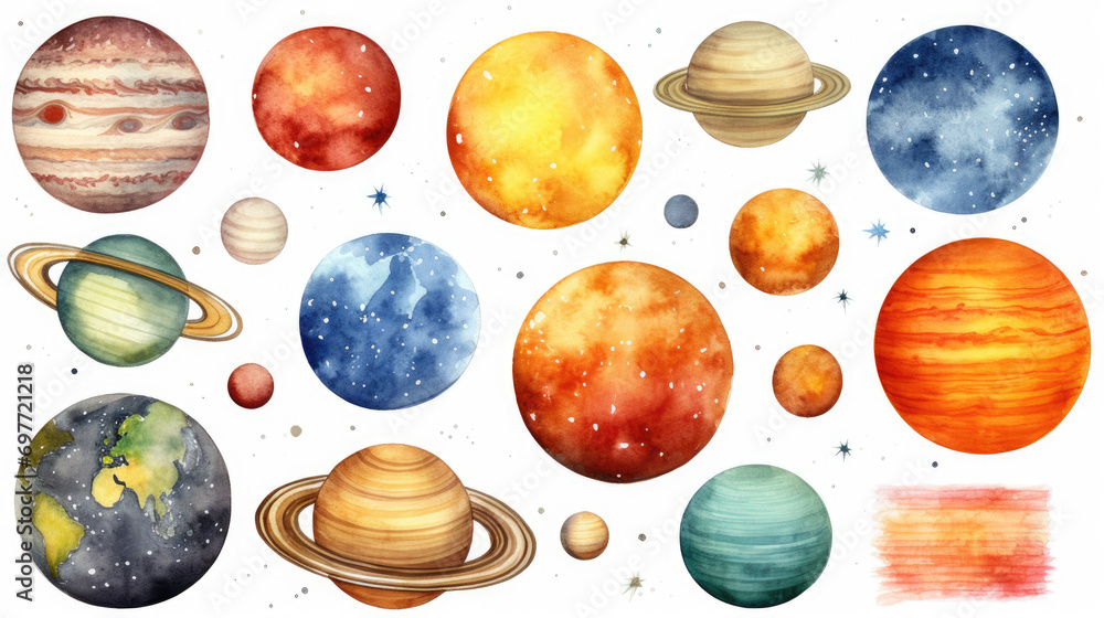 a colorful painting of space planets in various colors