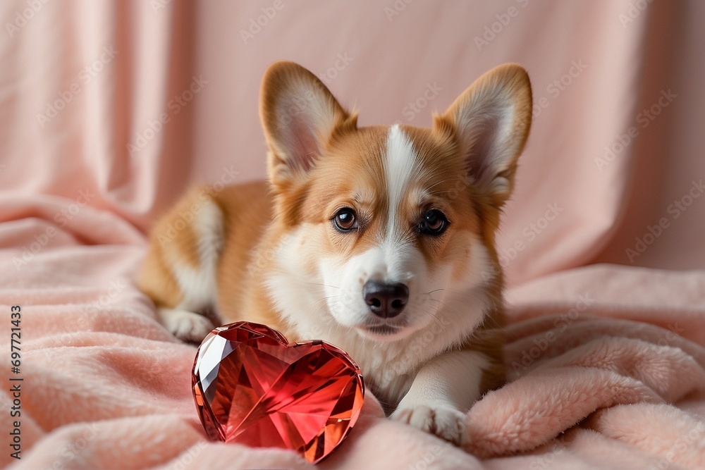 Corgi puppy with heart, Valentine's day
Corgi puppy with heart, Valentine's day