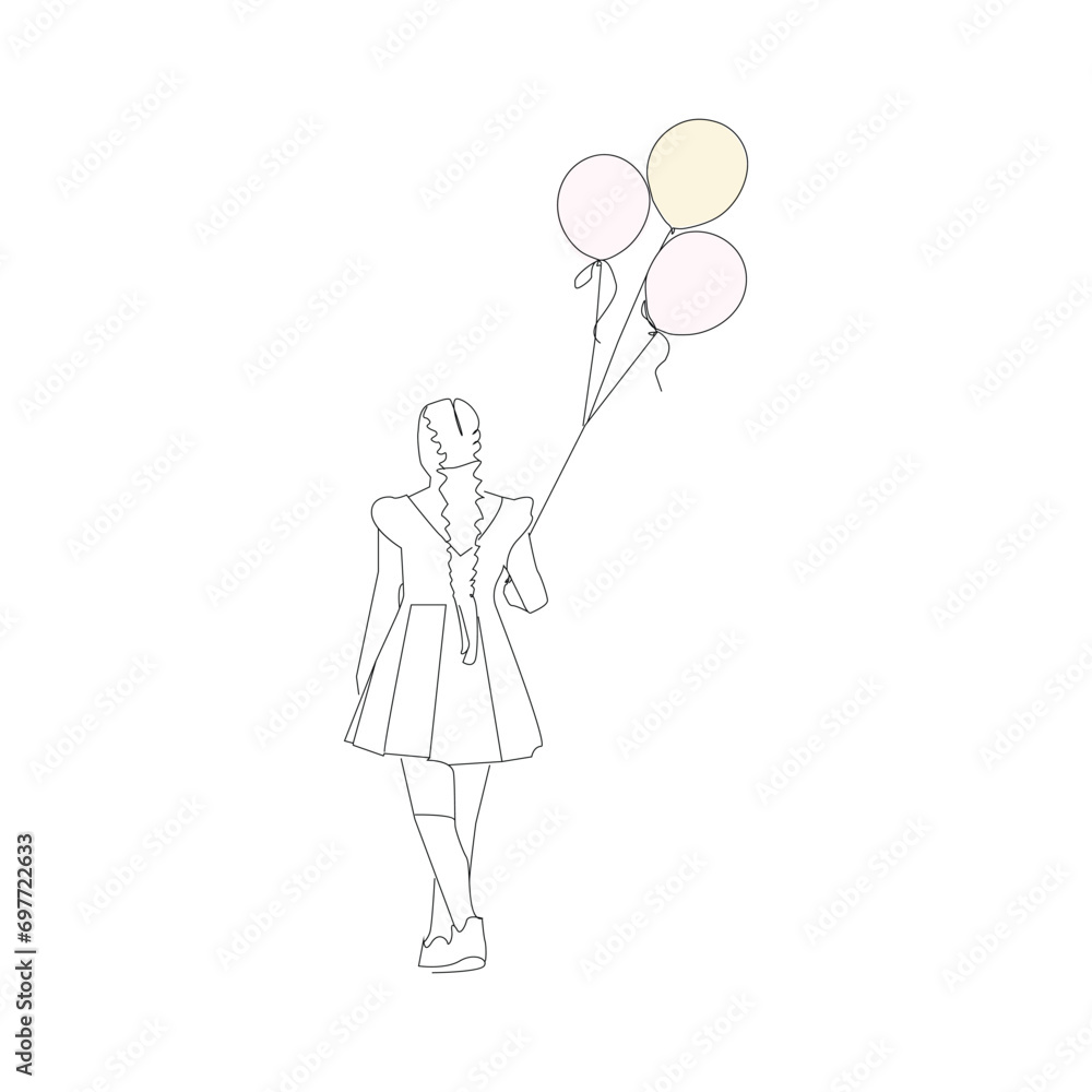 Balloon continuous Single line art, One sketch outline drawing vector illustration
Balloon continuous Single line art, One sketch outline drawing vector illustration