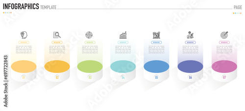 Circular isometric infographic template or element as a vector with 7 step, process, option, colorful 3D circle, icons, funnel, stage for sale slide, minimal modern simple style, target paper origami