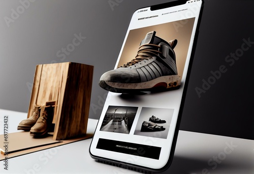 3D rendered online shop for website and mobile app. Generative AI photo