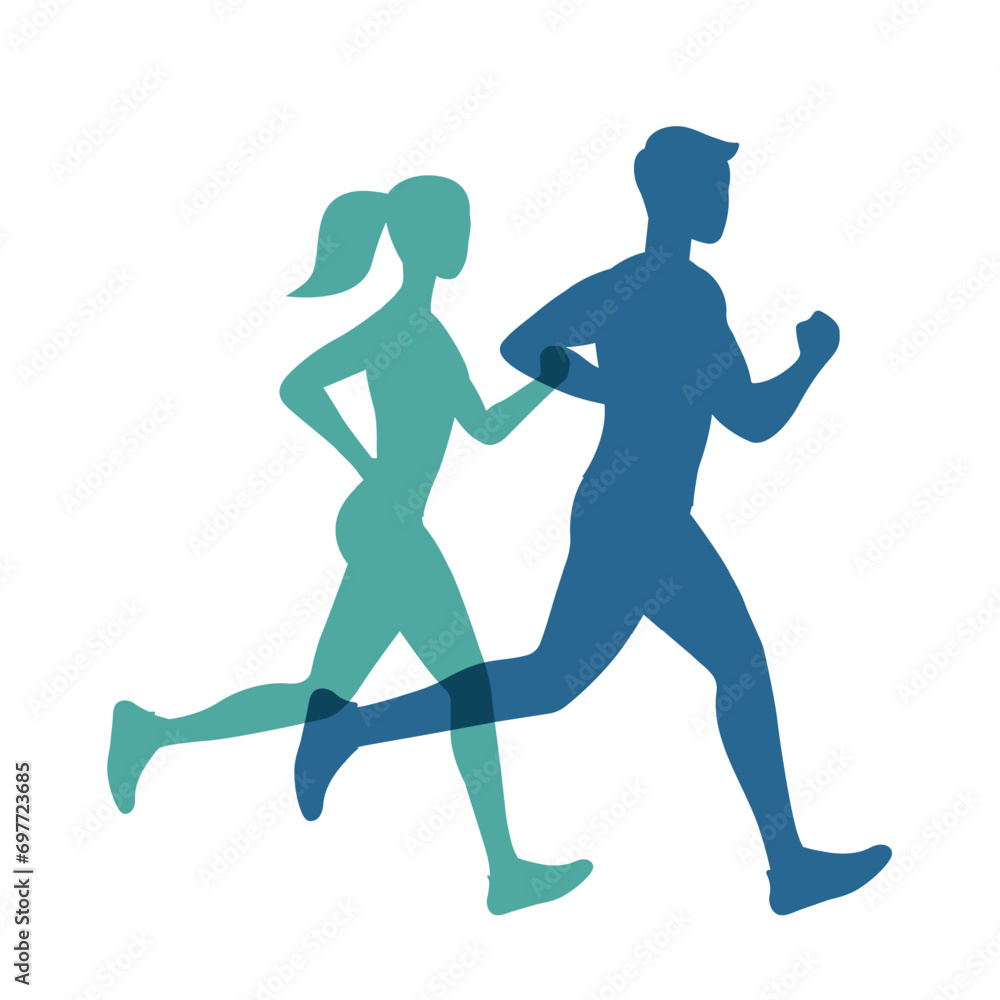 Vector shadow running man and woman. 
Flat design.