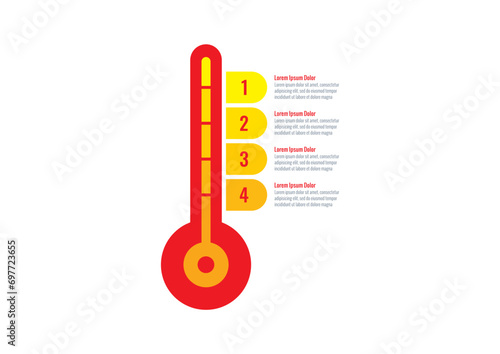 four steps infographic template. annual report, internet, web, business, magazine information template. thermometer infographic template