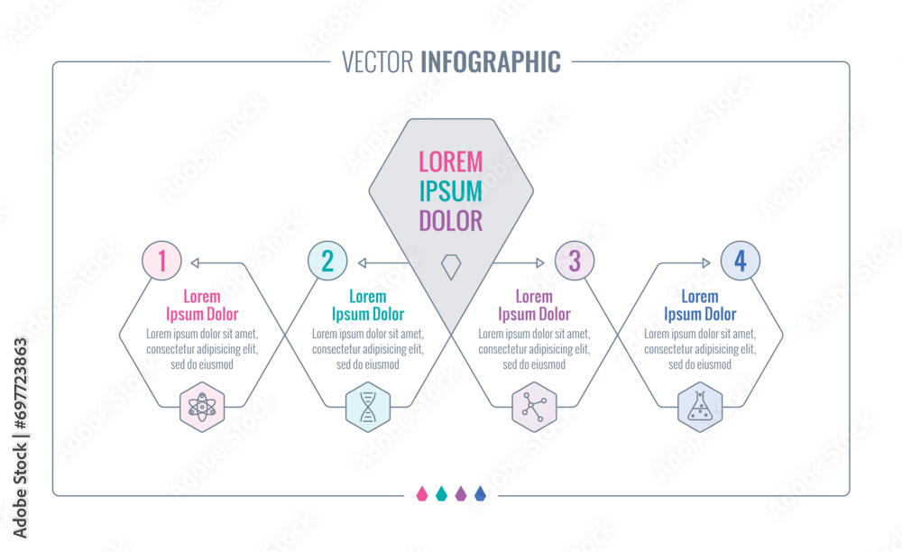 four steps infographic template. geometric information template. hexagon infographic