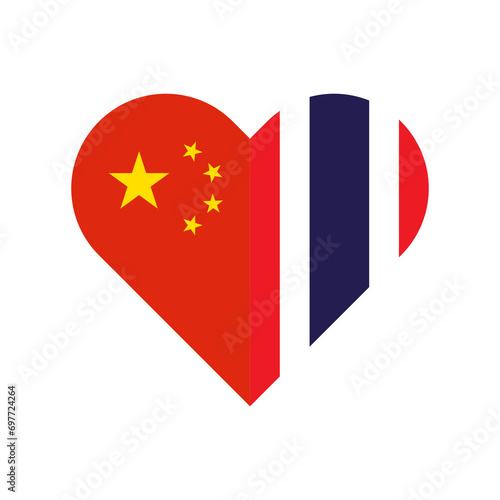 unity concept. heart shape icon of china and thailand flags. vector illustration isolated on white background