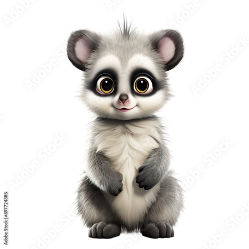 3d baby lemur cartoon, isolated on transparent or white background