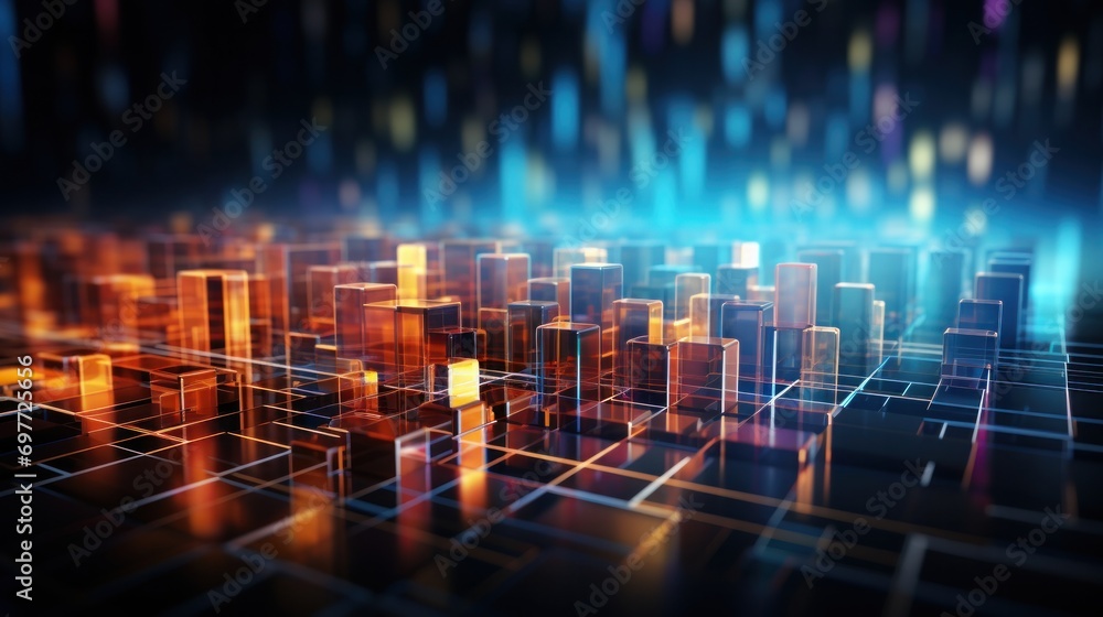 Fototapeta premium cyberspace, technology, datum, digital, communication, design, network, computer, future, futuristic. image of digital, wall with many pieces of blue and red light. 3D rendering illustration via ai.