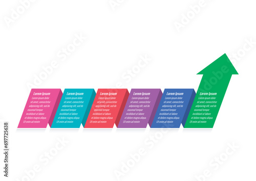 folded papers and arrow sign informational template. six steps infographic template. magazine, web, business, internet, annual report infographic template