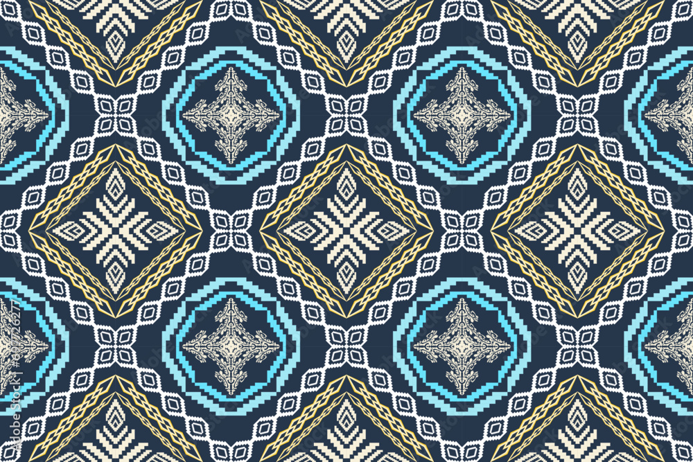 Ethnic Figure aztec embroidery style. Geometric ikat oriental traditional art pattern.Design for ethnic background,wallpaper,fashion,clothing,wrapping,fabric,element,sarong,graphic,vector illustration Ethnic Figure aztec embroidery style. Geometric ikat oriental traditional art pattern.Design for ethnic background,wallpaper,fashion,clothing,wrapping,fabric,element,sarong,graphic,vector illustration