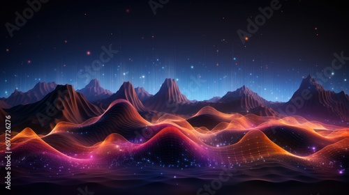 line  colours  art  light  abstract  mountain  design  wallpaper  colorful. mountain abstract art background image with smooth lines colorful with border motion and night sky via ai generate.