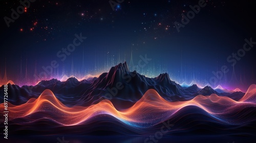 line, colours, art, light, abstract, mountain, design, wallpaper, colorful. mountain abstract art background image with smooth lines colorful with border motion and night sky via ai generate. © Day Of Victory Stu.