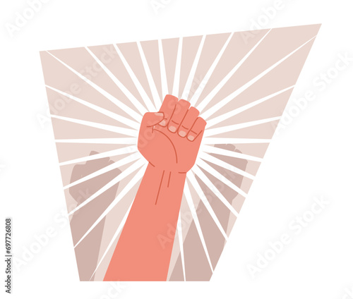 Clenched fists raised in protest. Social community movement. Union and tolerance symbol. Revolution sign. Human rights. Feminism activist, cartoon flat style isolated vector concept