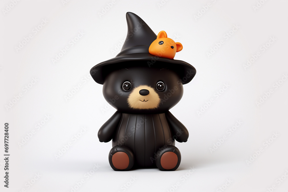3D cartoon of a cute bear wearing a wizard hat