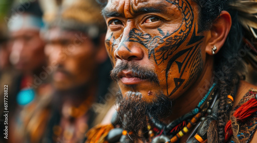 Maori Essence: A Cultural Portrait from New Zealand. Generative AI photo